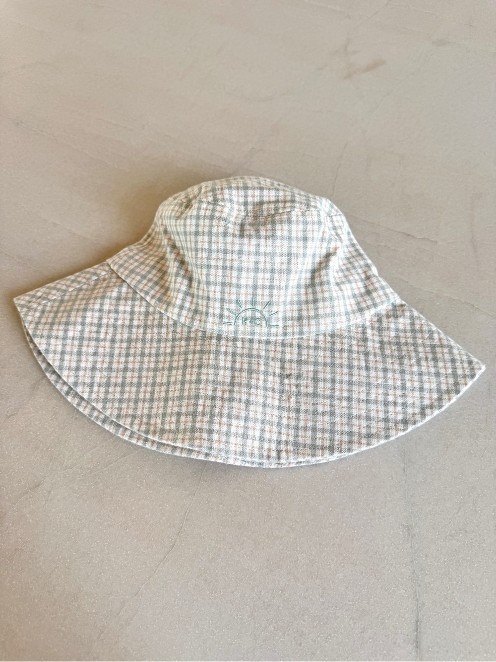 NWT Rylee + Cru Linen Blend Plaid Floppy Sun Hat Sage Beige M/L